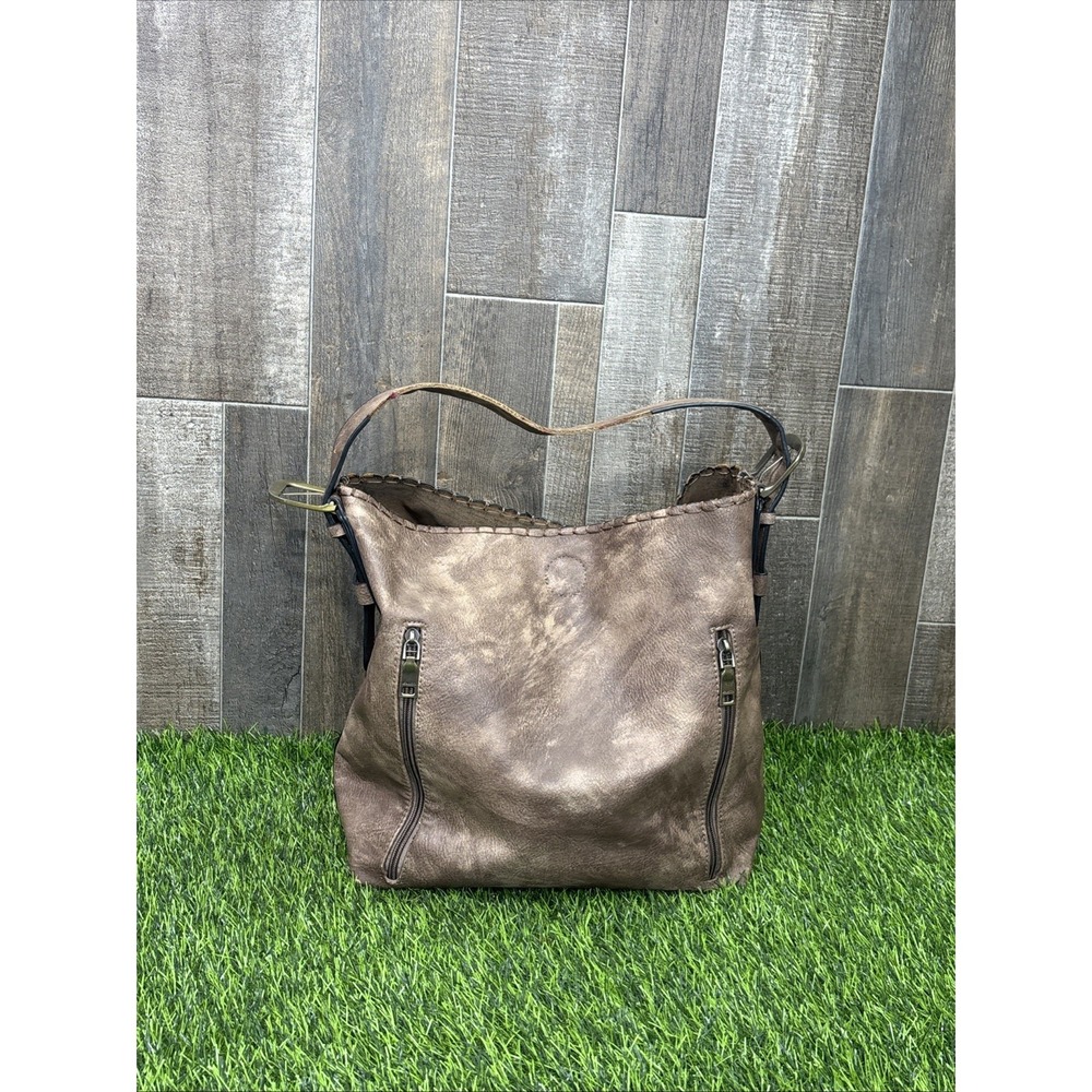Y2K Western Shoulder‎ Bag Brown Distressed Leather Look Cowgirl Purse